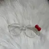 Subcultura Celebridad de Internet Espejo Lindo con Decoración de Lazo Gato Negro con Marco Estampado de Leopardo Gafas para Estilismo Sin Maquillaje Modernas