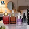 Frasco Conta-gotas Cosmético 30ml Redondo Reto Fundo Espesso Vidro Cabeça de Pressão Plástica Frasco Vazio para Óleo Essencial Pode ser Personalizado com Logotipo Cor