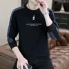 Moletom Masculino 2025 Manga Longa Primavera e Outono Novo Gola Redonda Costurado Moletom Camiseta Básica Engrossada Masculina Camiseta de Base Transfronteiriça