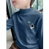 Y2280# camiseta de base para meninos outono e inverno nova camiseta infantil de manga comprida com forro de fleece inverno para crianças maiores camiseta de veludo com gola alta