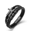 Processamento e Personalização do Popular Bracelete de Couro com Cruz de Aço Inoxidável Bracelete de Couro Trançado Bracelete para Homens da Amazon
