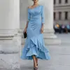 Estilo Europeo y Americano 2026 Otoño Comercio Exterior Nuevo Vestido Elegante Ajustado de Manga Larga con Cuello en V Hombros Descubiertos Fruncido y Volantes para Mujer