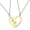 Collar de Acero Inoxidable Europeo y Americano Corazón Empalmado Gato Yin y Yang Gato Colgante Llavero de Pareja Joyería Collar Oro