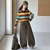 Conjunto Nuevo de Otoño 2026 para Niñas: Conjunto de Dos Piezas Vintage a Rayas de Colores con Pantalones de Pierna Ancha para Niños Mayores, Conjunto Elegante y Moderno