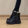 Botas de Nieve Estilo Británico de Suela Gruesa para Aumentar la Altura con Forro de Felpa para Mujer Invierno Nuevas Versátiles para el Trabajo Punta Redonda Tacón Grueso Botas Martin Botines Cortos