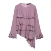 Comercio Exterior Transfronterizo Ropa Europea y Americana para Mujer Aliexpress Venta Caliente Moda Simple Asimétrico en Capas Decorativo Top