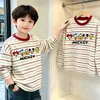 Camiseta básica de rayas para niño, nuevo modelo primavera y otoño 2026, camiseta de manga larga 100% algodón para niños, camiseta interior para niños mayores, camiseta de moda estilo callejero