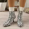 Estilo Nuevo Otoño e Invierno Europeo y Americano Tejido Media Pantorrilla Lana Tacones de Aguja Punta Afilada Botas Elásticas Venta al por Mayor Talla Grande Transfronterizo