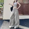 Pantalones de traje retro estilo americano, corte holgado, cintura alta, pierna ancha, pantalones casuales para mujer, pantalones de pierna recta para otoño, pantalones versátiles de largo completo