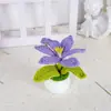 Flores de Estame de Lírio Crochê Feito à Mão DIY de Cabeça Única Vaso de Mesa Decoração de Mesa Flores Artificiais Vaso Branco Enfeites de Carro
