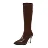 Botas de Moda de Salto Agulha Femininas de Tamanho Grande para Comércio Exterior Transfronteiriço Outono e Inverno 2025 Botas de Bico Fino Europeias e Americanas Acima do Joelho