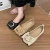 Zapatos de Cuero con Moño y Suela Súper Suave, Planos sin Cordones Poco Profundos para Mujer, Mocasines Planos Lisos, 2026