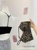 Sujetador Camisola Delgado de Tirante Fino sin Espalda Cuello en V Sujetador Invisible sin Costuras Soporte Suave Transpirable Taza Delgada Cómodo Sin Broche Estampado de Leopardo Camiseta sin Mangas