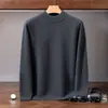 Suéter de cachemira para hombre, tejido de punto grueso de doble hilo de siete agujas con cuello alto medio, suéter de capa base de punto para otoño e invierno