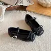 Sapatos Mary Jane Femininos Retrô Francês Estilo Outono Laço Pequenos Sapatos de Couro Solado Macio Sapatos de Princesa Sapatos Infantis de Corte Baixo