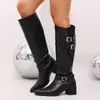 Botas Longas Retro Maillard Duas Formas 2026 Outono/Inverno Novas Bico Quadrado Salto Bloco Acima do Joelho Botas de Moda Ocidental