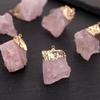 Pingente Bruto de Pedra Natural Quartzo Rosa Irregular Cobre Puro Decoração Pendente Acessórios para Joias DIY Colar de Pedra Bruta Cristal Cruzamento