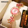 Reloj de Lujo de Gama Alta Moka para Mujer Exquisito Brazalete de Cobre Incrustado con Diamantes Reloj Pulsera Flor Reloj de Pulsera Cruzado Compacto Resistente al Agua Reloj de Cuarzo Degradado