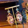 Pendientes Impresos Palomas Voladoras Guofeng Patrón Retro Piedra Literario Clásico Antiguo Vintage Pendientes de Corte
