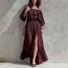 Vestido Longo Feminino Europeu e Americano Amazon 2026 de Um Ombro Barra Larga Cinto Fenda Outono Nova Chegada com Cinto