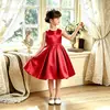 Vestido de satén rojo elegante con lazo para niña de comercio exterior, vestido de anfitriona para actuación de piano infantil