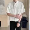 Bolsa de lona de verano para chicos guapos, camisa de cuello colgante para hombre, manga corta, holgada, nueva, camisa negra para hombre chino, sensación de atmósfera, tendencia nacional