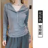 Camiseta henley de manga comprida cinza super bonita e versátil estilo sal 2025 nova chegada solta modeladora feminina top ins