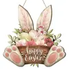 Transfronteiriço 2026 Produto Novo Criativo Flores da Primavera Festa do Coelho Placa de Boas-Vindas para Porta da Frente Placa de Madeira de Páscoa Estilo Americano