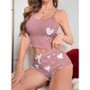 Pijama Europeu e Americano para Mulheres de Comércio Exterior Transfronteiriço, Conjunto de Duas Peças para Casa com Estampa de Coração, Camisola Sexy e Shorts