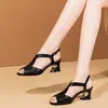 Zapatos de Tacón Alto para Mujer, Sandalias de Punta Abierta, Tacón Medio para Mujer 2026 Nuevos Versátiles de Tacón Grueso para Exteriores con Suela Suave, Calzado Popular para Mujer