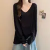 Suéter de Punto de Manga Larga con Cuello en V para Mujer, Camiseta de Punto para Principios de Otoño, Nuevo Estilo, Talla Grande, Adelgazante, Holgado, Casual para Mujeres con Sobrepeso