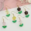 Novos Brincos de Gancho de Flor Rosa de Vidro Estilo Coreano Exquisitos, Flores Tridimensionais Translúcidas Estilo Floresta, Brincos Frescos para Estudantes para Mulheres