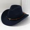 Sombrero Unisex de Fieltro Suave para Hombre y Mujer con Diseño de Cabeza de Toro Tridimensional, Banda Marrón, Estilo Británico Lujoso, Sombrero de Moda Retro