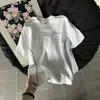 Camiseta de Manga Corta con Estampado de Letras de Diseño Sencillo para Mujer Verano 2025 Casual Holgada Versátil Top con Bloques de Color Cuello Redondo