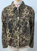 Chaqueta de mezclilla casual lavada con estampado de leopardo, cuello solapa, manga larga, botón metálico único, comercio exterior transfronterizo europeo y americano Amazon