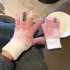 Luvas Femininas de Inverno Novas Sem Dedos Acolchoadas Peludas de Tricô para Meninas Estilo Coreano Tela Sensível ao Toque Cinco Dedos Escrita