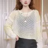 Suéter de Punto Hueco con Hombros Caídos, Estilo Primavera 2026, Corto de Corte Holgado, Suéter Casual Simple Adelgazante, Top de Moda para Mujer