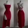 Transfronterizo Tk Aliexpress Europeo y Americano Sexy Sin Tirantes Espalda Descubierta Tirante Fenda Vestido Rojo Falda de Fiesta Verano para Mujer Venta al por Mayor
