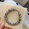 Pulseira Estilo Novo para Mulheres, Pulseira Roxa, Estilo Chinês Retrô Redonda Alto Brilho Imitação Cristal Branco Australiano Pérola Pulseira para Mulheres