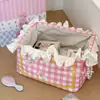 Cesta de Armazenamento Fofa Dopamina Renda Xadrez Caixa de Armazenamento de Mesa de Alto Valor Lanches Diversos Organizador de Roupas Estilo Menina