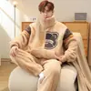 Pijama de flanela masculino, espessado para outono e inverno, roupão de coral fleece quente, corte solto, tamanho grande, com zíper e gola alta