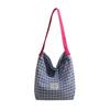 Bolso de lona tipo cubo para mujer, nuevo bolso de moda 2024, bolso de hombro de tela a cuadros con colores contrastantes, bolso de mano para estudiantes universitarios, bolso de viaje artístico