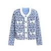 Estilo Nuevo Otoño e Invierno Estilo Francés Femenino Lujo Accesible Cuello Redondo Manga Larga Color Contrastante Chaqueta Cardigan Corto de Punto
