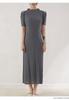 Vestido Longo Plissado Miyake Primavera/Verão 2025 Feminino Emagrecedor Elástico Ol Roupa de Trabalho Vestido Evasê Resistente a Amassados