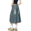 Jeans de perna reta com design rasgado de borda crua estilo americano para mulheres, novas calças cropped vintage desfiadas de verão