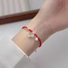 Prata S925 simples flor da sorte de quatro folhas Pérola pulseira de cordão vermelho tecida à mão joia de mão diy atacado C0642