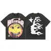 2025 Camiseta Casual Holgada Retro de Manga Corta Unisex Tendencia Americana High Street Estrella del Infierno Infierno Estampado Pesado