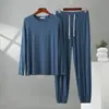 Conjunto de Camiseta y Pijama de Modal para Hombre de Primavera y Otoño, Ropa Casual Sencilla para el Hogar, Se Puede Usar Afuera, Manga Larga, Pantalones con Puño