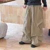 Calça Cargo Plissada Moda Casual Solta Outono Meninos e Meninas Aimo Beibei Estilo Coreano Bolsos 3D