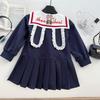 Vestido de Niña Estilo Universitario Otoño 2025 Moda Infantil Vestido Estilo Occidental Cuello Marino Manga Larga Vestido de Princesa Infantil Venta al por Mayor